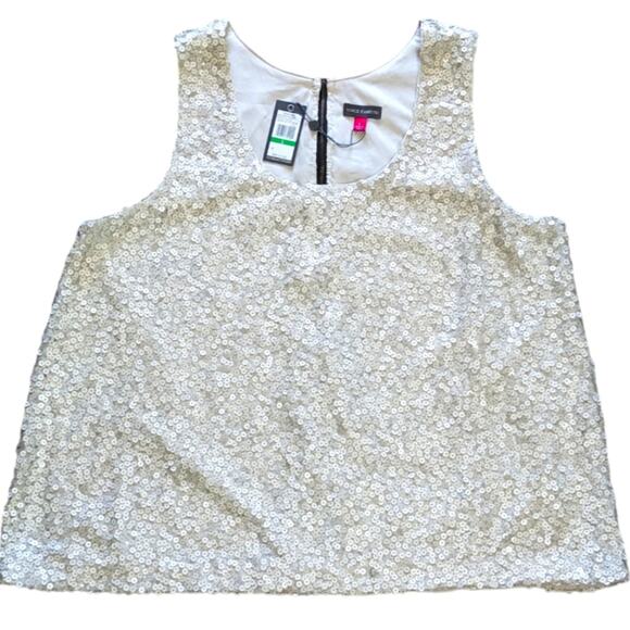 Vince Camuto Polished Rocker sequin tank cream size L NWT - Picture 1 of 9